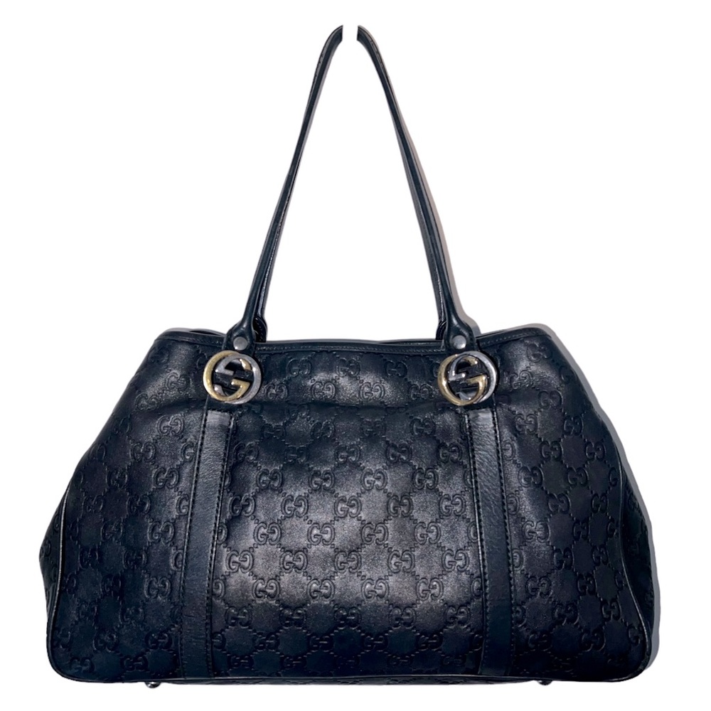 GUCCI 🔥 Black Leather Guccisima Sukey Logo Handbag Authentic!